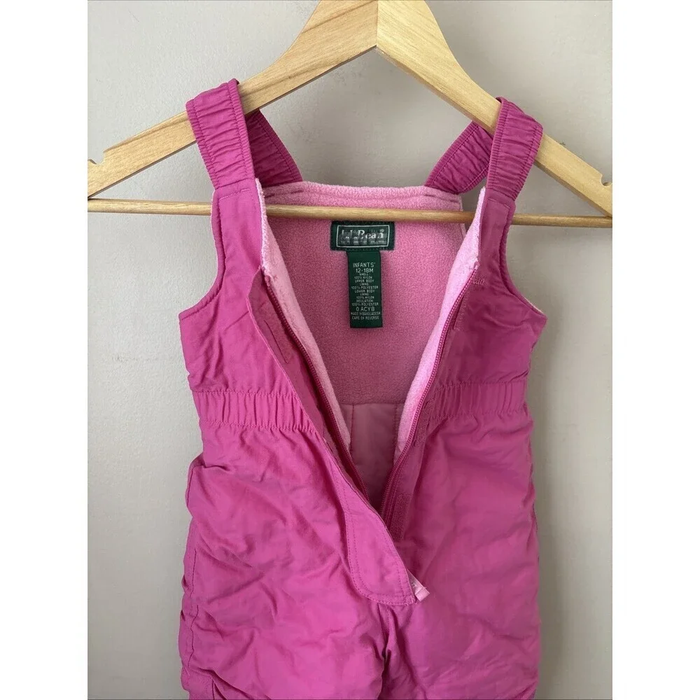 L.L. Bean Infant 12-18M Pink Snow Pants Overalls Insulated Winter Bib